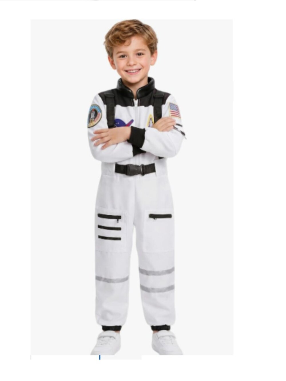 Aeromax NASA Jr Astronaut Costume White Flight Jumpsuit Kids Large for 10/12 yea
